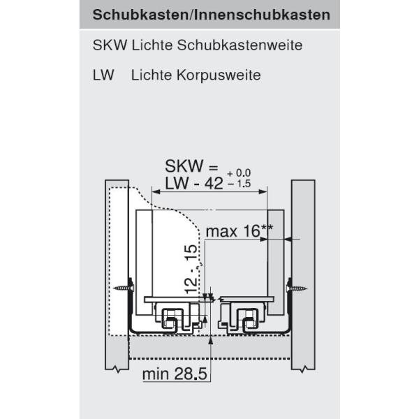 MOVENTO mit BLUMOTION S, Vollauszug für Holzschubkasten, 40 kg, NL=300mm, ohne Kupplungen, für Blumotion, 760H3000S